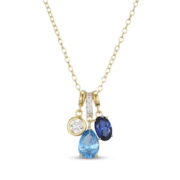 STUDIO BY KAY Blue Lab-Created Sapphire, Blue Topaz & Lab-Grown Diamond Necklace 1/5 ct tw 24K Yellow Gold Vermeil Sterling Silver 19"