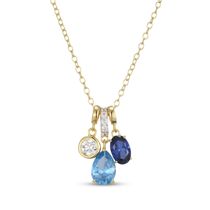 Main Image 1 of KAY x Rocksbox Blue Lab-Created Sapphire, Blue Topaz & Lab-Grown Diamond Necklace 1/5 ct tw 24K Yellow Gold Vermeil Sterling Silver 19"