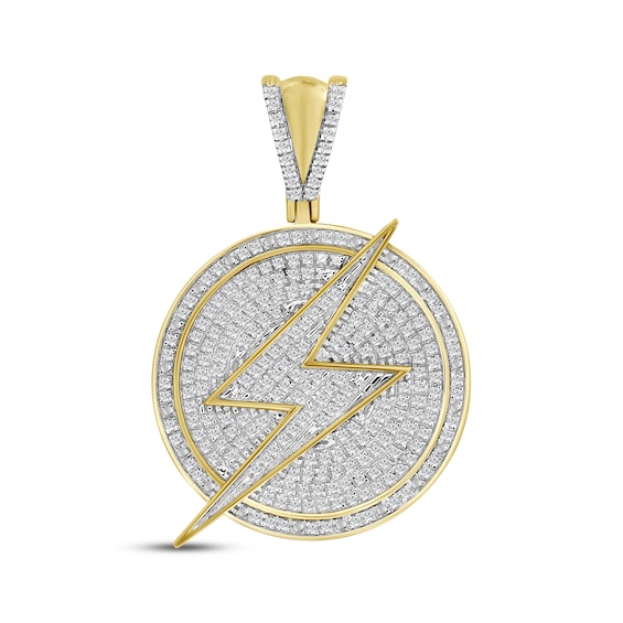 Men's Diamond Lightning Bolt Circle Charm 1/2 ct tw 10K Yellow Gold