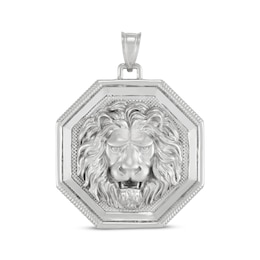 Men's Octagon Lion's Head Medallion Charm Sterling Silver