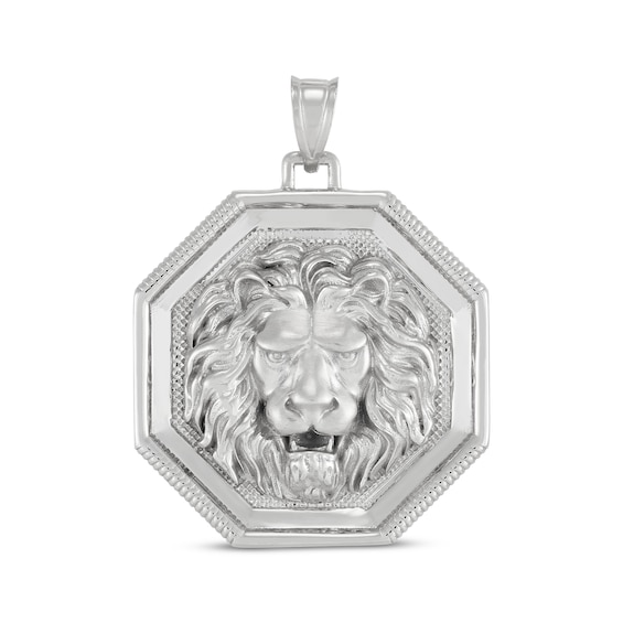 Men's Octagon Lion's Head Medallion Charm Sterling Silver