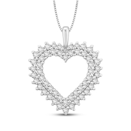 Diamond Two-Row Heart Outline Necklace 1/3 ct tw 10K White Gold 18"