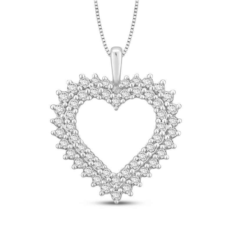 Main Image 1 of Diamond Two-Row Heart Outline Necklace 1/3 ct tw 10K White Gold 18"