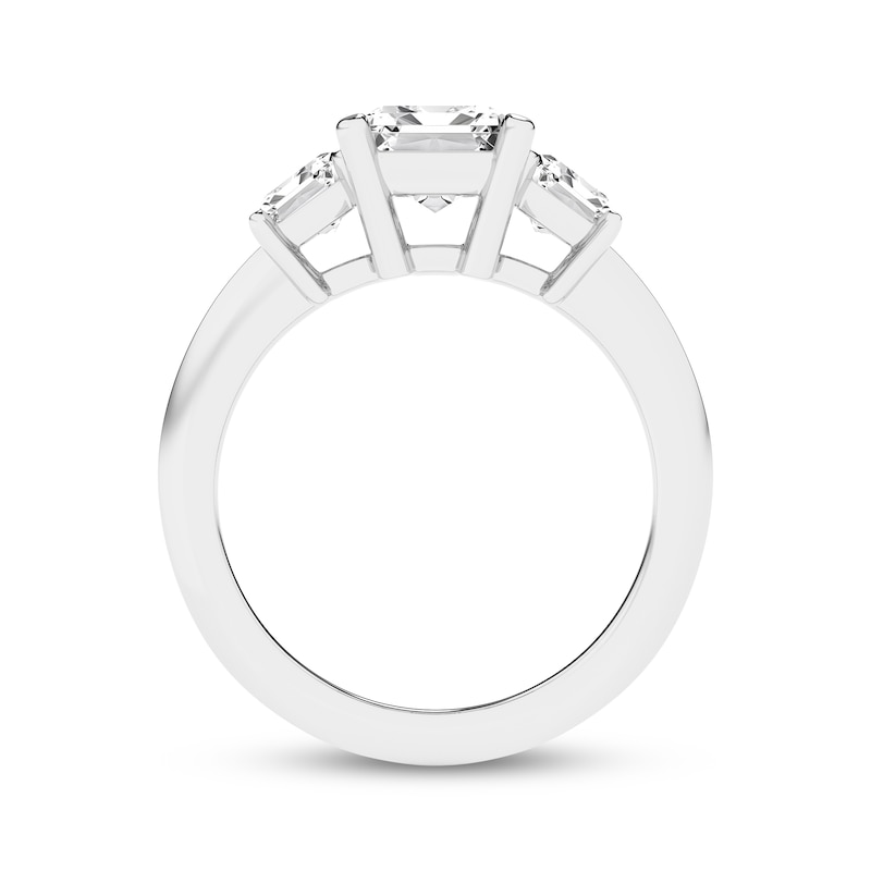 Main Image 3 of Memories Moments Magic Emerald-Cut Lab-Grown Diamond Three-Stone Engagement Ring 4 ct tw 14K White Gold