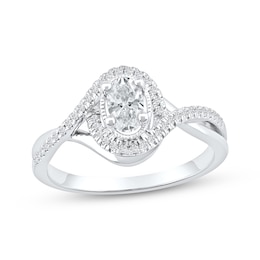 Now + Forever Oval-Cut Diamond Halo Engagement Ring 1/2 ct tw 10K White Gold