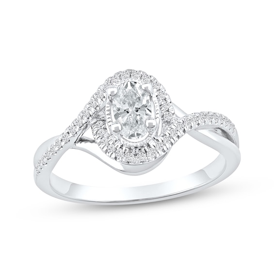 Now + Forever Oval-Cut Diamond Halo Engagement Ring 1/2 ct tw 10K White Gold