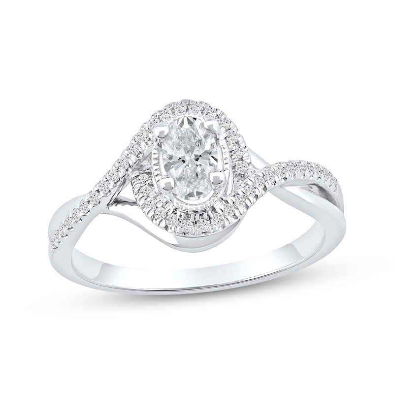 Main Image 1 of Now + Forever Oval-Cut Diamond Halo Engagement Ring 1/2 ct tw 10K White Gold