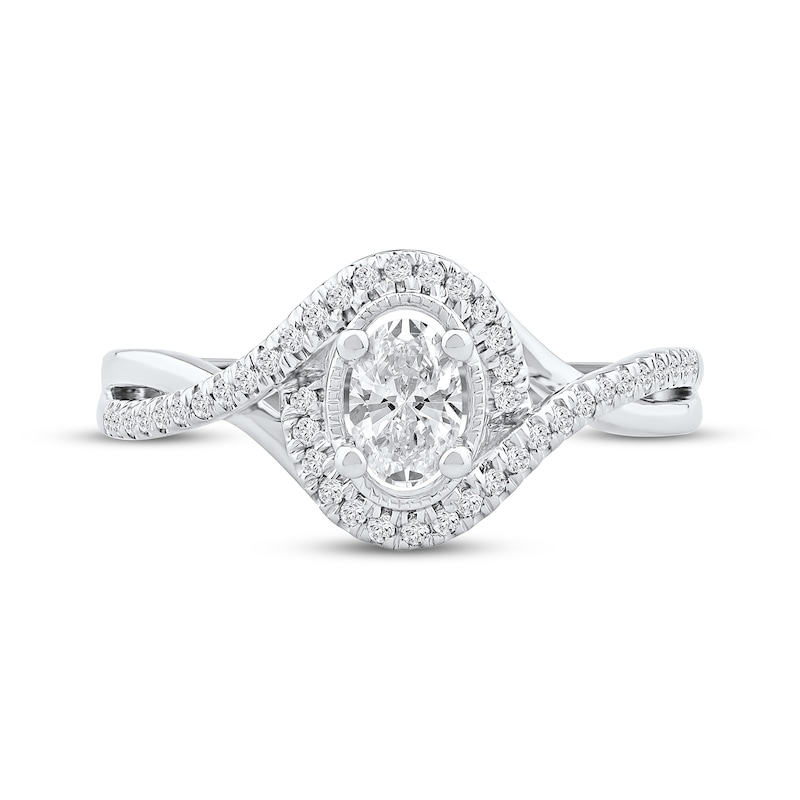 Main Image 3 of Now + Forever Oval-Cut Diamond Halo Engagement Ring 1/2 ct tw 10K White Gold