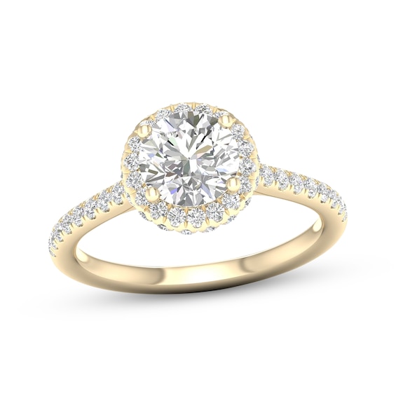 Now + Forever Lab-Grown Diamonds Round-Cut Halo Engagement Ring 1-1/2 ct tw 14K Yellow Gold