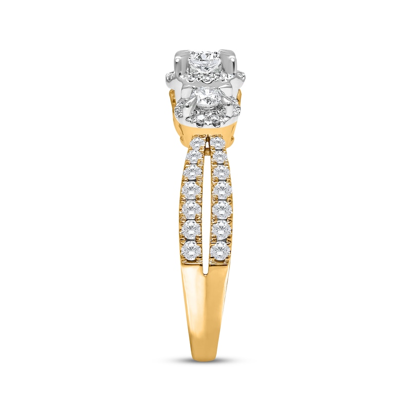 Main Image 2 of Memories Moments Magic Round-Cut Diamond Three-Stone Bridal Set 3/4 ct tw 10K Yellow Gold