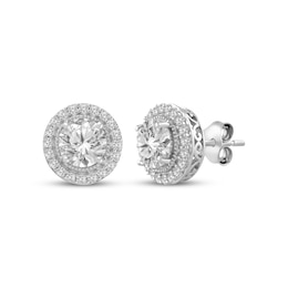 White Lab-Created Sapphire Halo Stud Earrings Sterling Silver