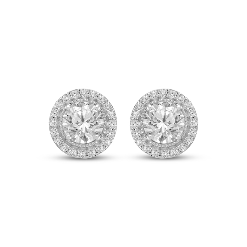 Main Image 2 of White Lab-Created Sapphire Halo Stud Earrings Sterling Silver