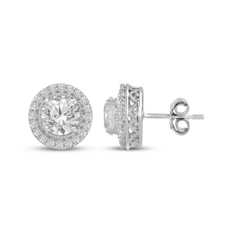 Main Image 3 of White Lab-Created Sapphire Halo Stud Earrings Sterling Silver