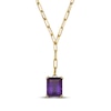 Thumbnail Image 1 of Emerald-Cut Amethyst Solitaire Y-Drop Paperclip Chain Necklace 18K Gold-Plated Sterling Silver 18"