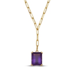 Emerald-Cut Amethyst Solitaire Y-Drop Paperclip Chain Necklace 18K Gold-Plated Sterling Silver 18"