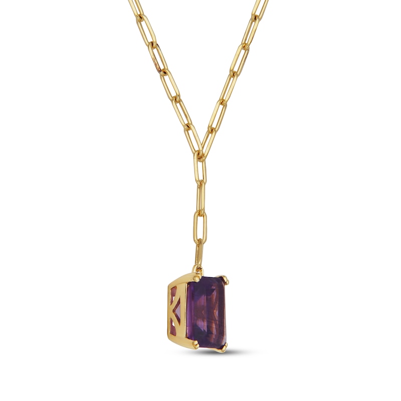 Main Image 2 of Emerald-Cut Amethyst Solitaire Y-Drop Paperclip Chain Necklace 18K Gold-Plated Sterling Silver 18"