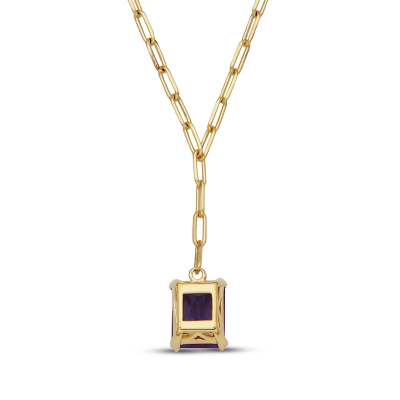Main Image 3 of Emerald-Cut Amethyst Solitaire Y-Drop Paperclip Chain Necklace 18K Gold-Plated Sterling Silver 18"