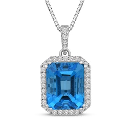 Octagon-Cut Swiss Blue Topaz & White Lab-Created Sapphire Necklace Sterling Silver 18"