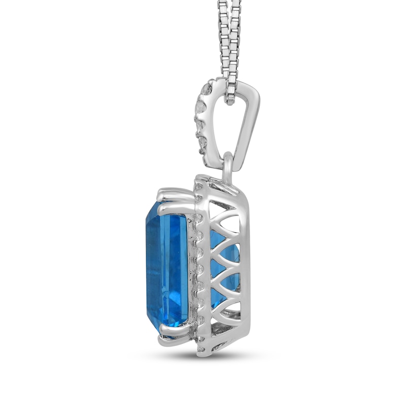 Main Image 2 of Octagon-Cut Swiss Blue Topaz & White Lab-Created Sapphire Necklace Sterling Silver 18"