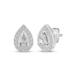 Pear-Shaped White Lab-Created Sapphire Halo Stud Earrings Sterling Silver