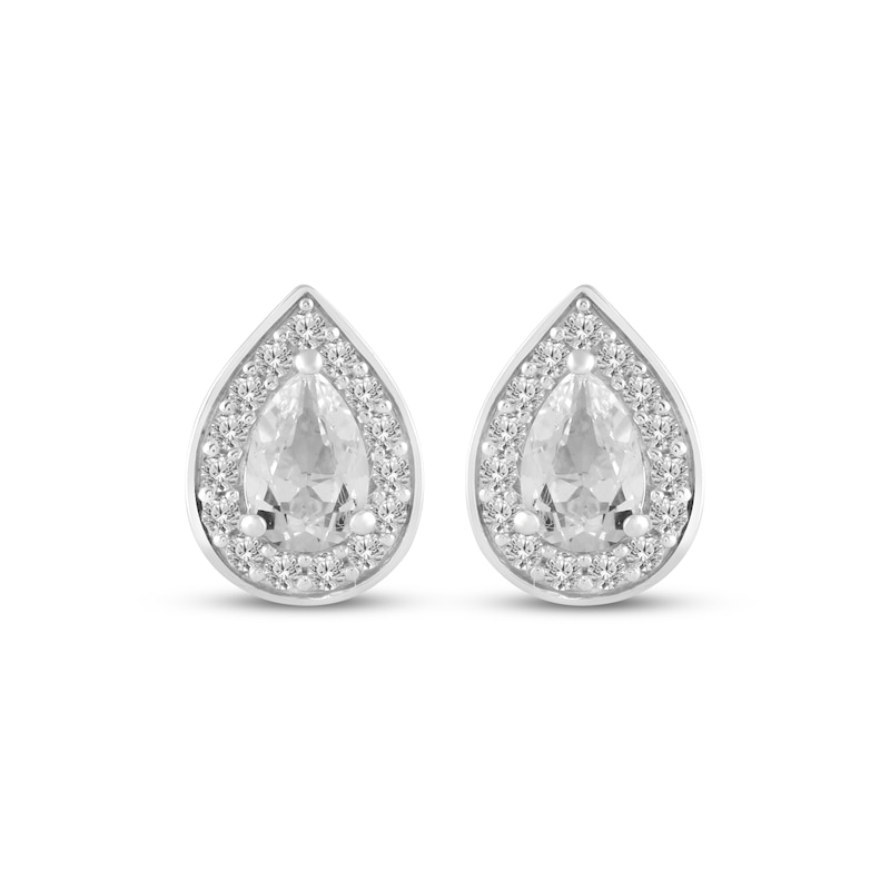 Main Image 2 of Pear-Shaped White Lab-Created Sapphire Halo Stud Earrings Sterling Silver