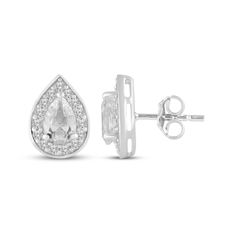 Main Image 3 of Pear-Shaped White Lab-Created Sapphire Halo Stud Earrings Sterling Silver