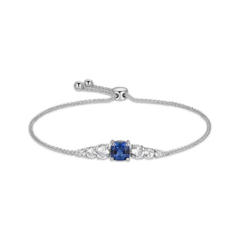 Main Image 1 of Cushion-Cut Blue Lab-Created Sapphire & White Lab-Created Sapphire Bolo Bracelet Sterling Silver
