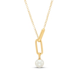 STUDIO BY KAY Cultured Pearl Chain Link Drop Necklace 24K Yellow Gold Vermeil Sterling Silver 18"