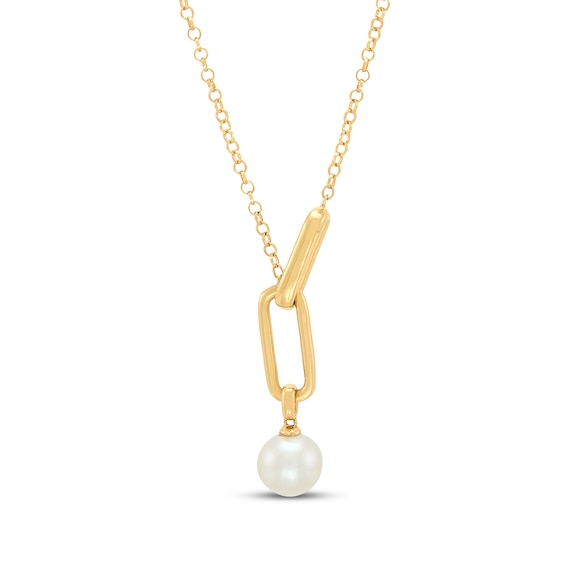 STUDIO BY KAY Cultured Pearl Chain Link Drop Necklace 24K Yellow Gold Vermeil Sterling Silver 18"
