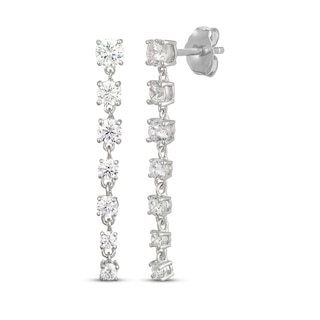 White Lab-Created Sapphire Vertical Drop Earrings Sterling Silver