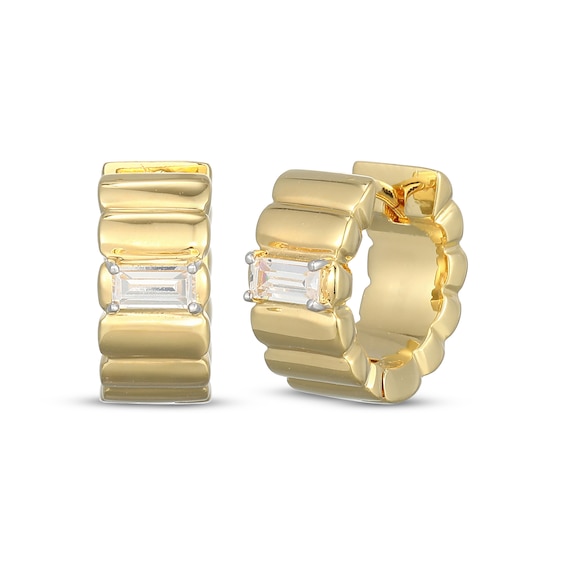 STUDIO BY KAY Baguette-Cut Lab-Grown Diamond Ribbed Hoop Earrings 1/5 ct tw 24K Yellow Gold Vermeil Sterling Silver
