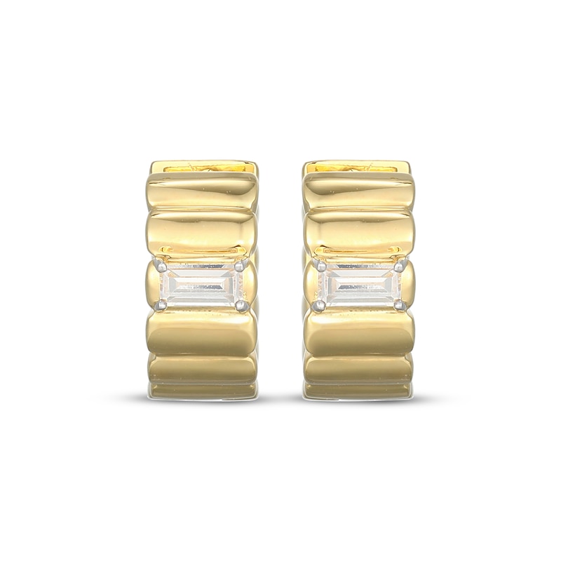 Main Image 2 of STUDIO BY KAY Baguette-Cut Lab-Grown Diamond Ribbed Hoop Earrings 1/5 ct tw 24K Yellow Gold Vermeil Sterling Silver