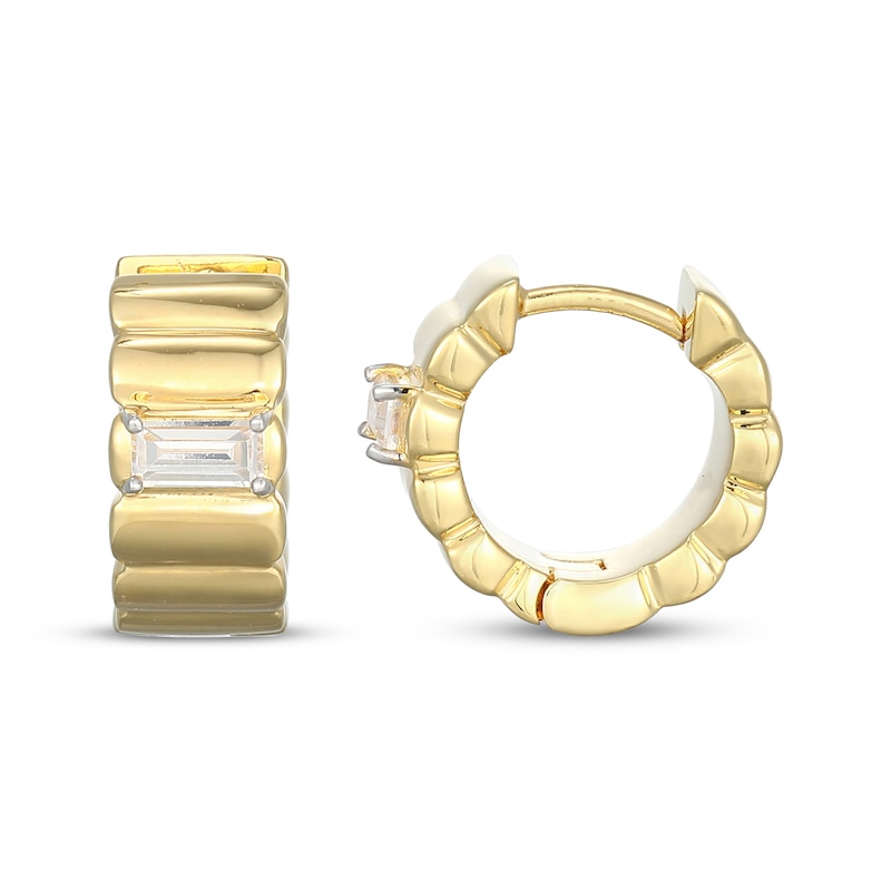 Main Image 3 of STUDIO BY KAY Baguette-Cut Lab-Grown Diamond Ribbed Hoop Earrings 1/5 ct tw 24K Yellow Gold Vermeil Sterling Silver