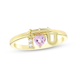 STUDIO BY KAY Heart-Shaped Pink Lab-Created Sapphire & White Lab-Created Sapphire "I Heart U" Charm Ring 24K Yellow Gold Vermeil Sterling Silver