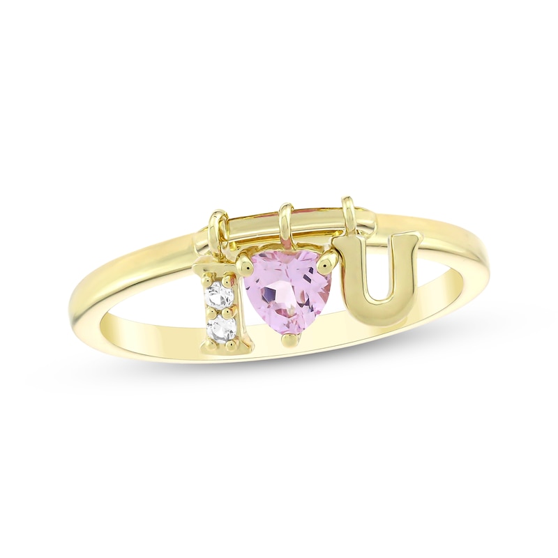 Main Image 1 of STUDIO BY KAY Heart-Shaped Pink Lab-Created Sapphire & White Lab-Created Sapphire "I Heart U" Charm Ring 24K Yellow Gold Vermeil Sterling Silver