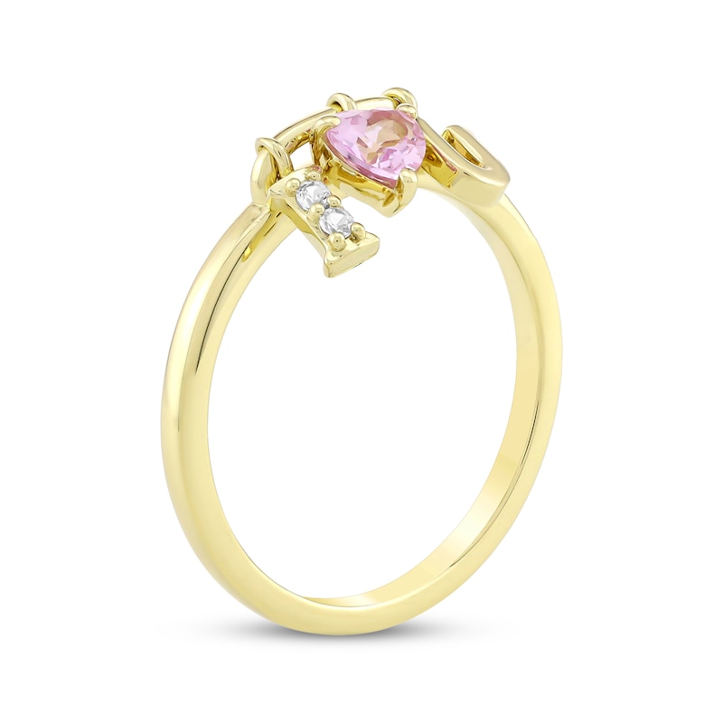 Main Image 2 of STUDIO BY KAY Heart-Shaped Pink Lab-Created Sapphire & White Lab-Created Sapphire "I Heart U" Charm Ring 24K Yellow Gold Vermeil Sterling Silver