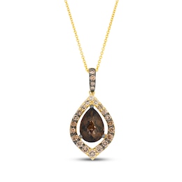 Le Vian Pear-Shaped Chocolate Quartz & Chocolate Ombré Diamonds Necklace 5/8 ct tw 14K Honey Gold 19"