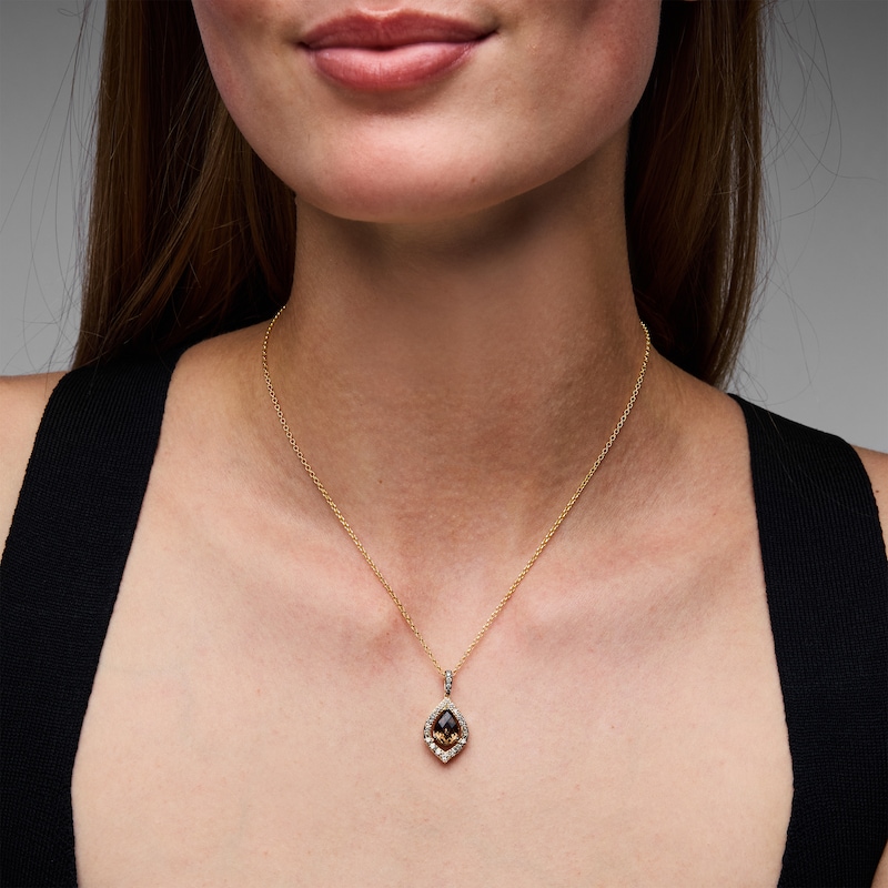 Main Image 3 of Le Vian Pear-Shaped Chocolate Quartz & Chocolate Ombré Diamonds Necklace 5/8 ct tw 14K Honey Gold 19"