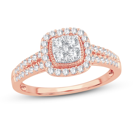 Now + Forever Multi-Diamond Engagement Ring 1/2 ct tw Round-cut 10K Rose Gold