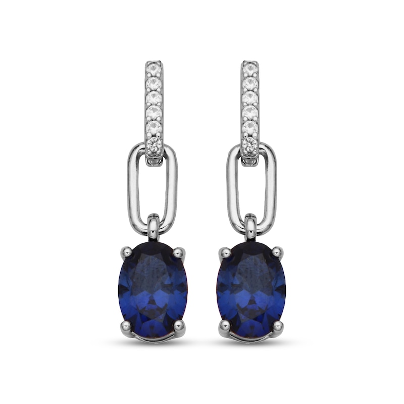 Main Image 2 of Oval-Cut Blue Lab-Created Sapphire & White Lab-Created Sapphire Chain Drop Earrings Sterling Silver