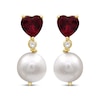 Thumbnail Image 2 of Cultured Pearl, Heart-Shaped Lab-Created Ruby & White Lab-Created Sapphire Drop Earrings 10K Yellow Gold