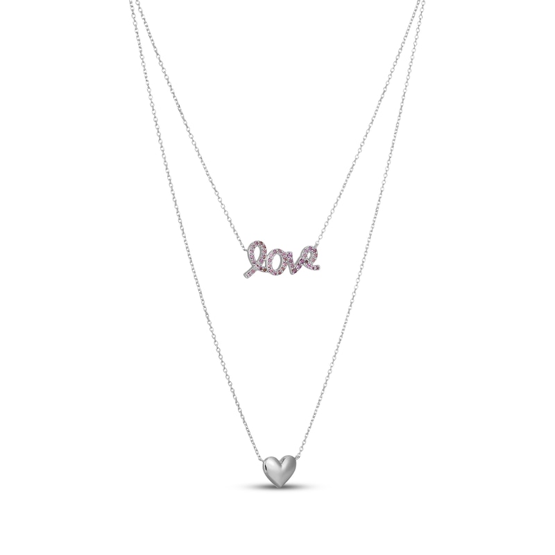 Main Image 2 of Amethyst "Love" & Heart Layered Necklace Sterling Silver 18"