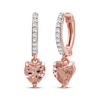 Thumbnail Image 1 of Heart-Shaped Morganite & Diamond Dangle Hoop Earrings 1/10 ct tw 10K Rose Gold