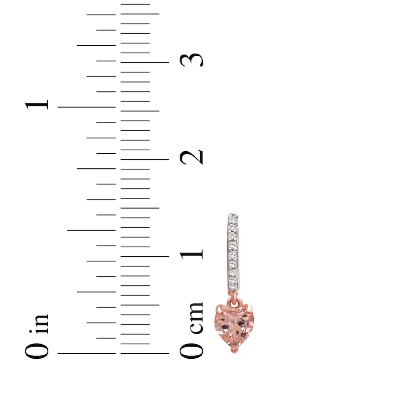 Main Image 3 of Heart-Shaped Morganite & Diamond Dangle Hoop Earrings 1/10 ct tw 10K Rose Gold