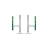 Thumbnail Image 2 of Lab-Created Emerald & White Lab-Created Sapphire Two-Row J-Hoop Earrings Sterling Silver