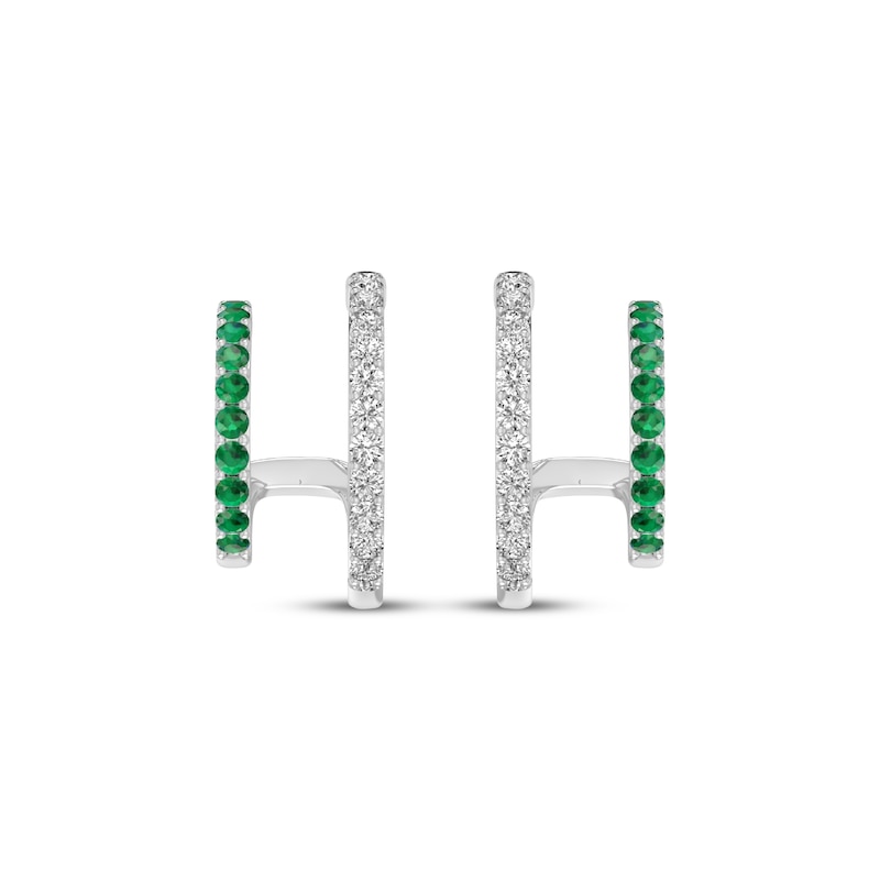 Main Image 2 of Lab-Created Emerald & White Lab-Created Sapphire Two-Row J-Hoop Earrings Sterling Silver