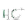 Thumbnail Image 3 of Lab-Created Emerald & White Lab-Created Sapphire Two-Row J-Hoop Earrings Sterling Silver