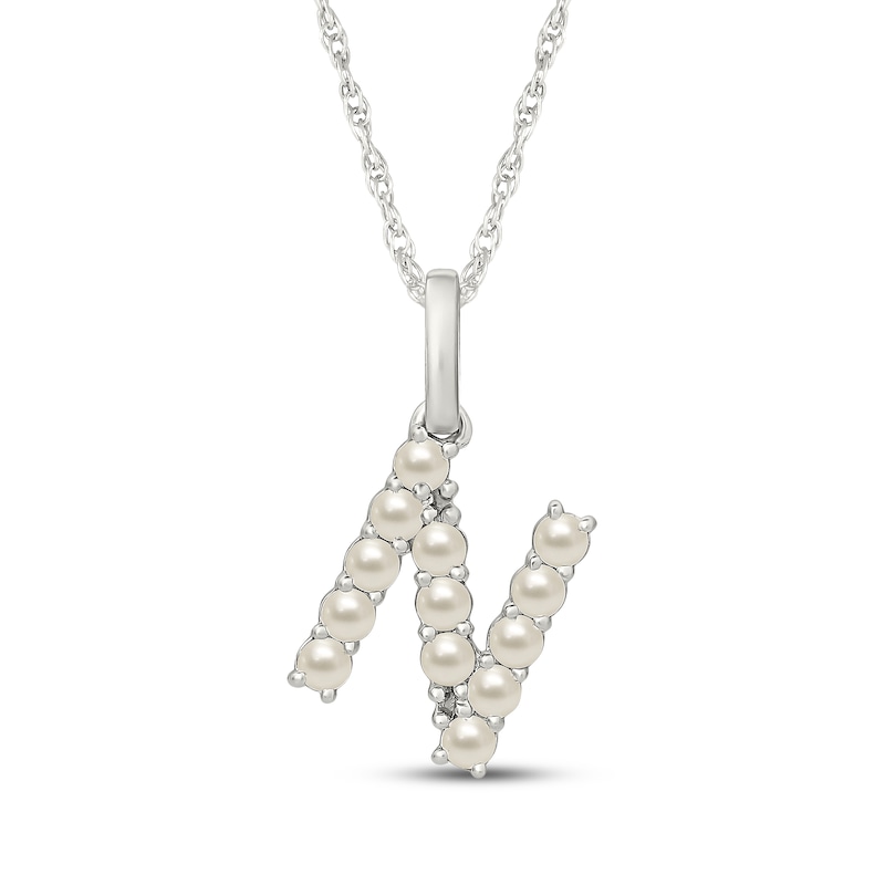Main Image 1 of Cultured Pearl Letter N Necklace Sterling Silver 18"