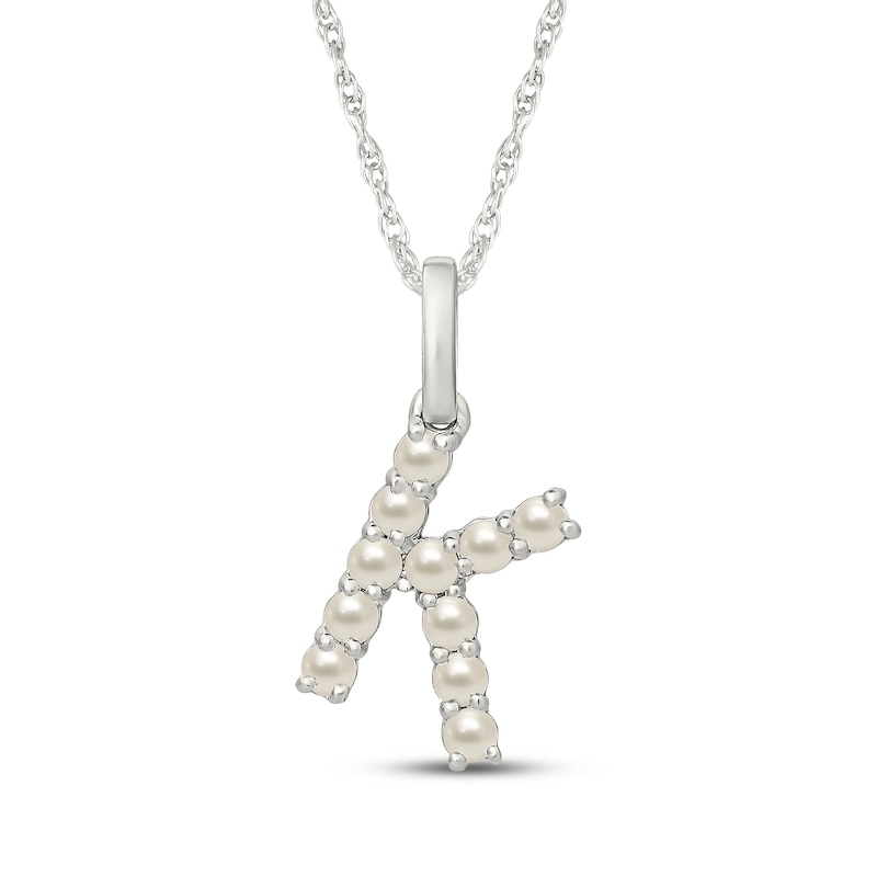 Main Image 1 of Cultured Pearl Letter K Necklace Sterling Silver 18"