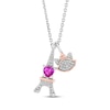 Thumbnail Image 1 of Disney Treasures The Aristocats Heart-Shaped Pink Lab-Created Sapphire & Diamond Necklace 1/10 ct tw Sterling Silver & 10K Rose Gold 19"